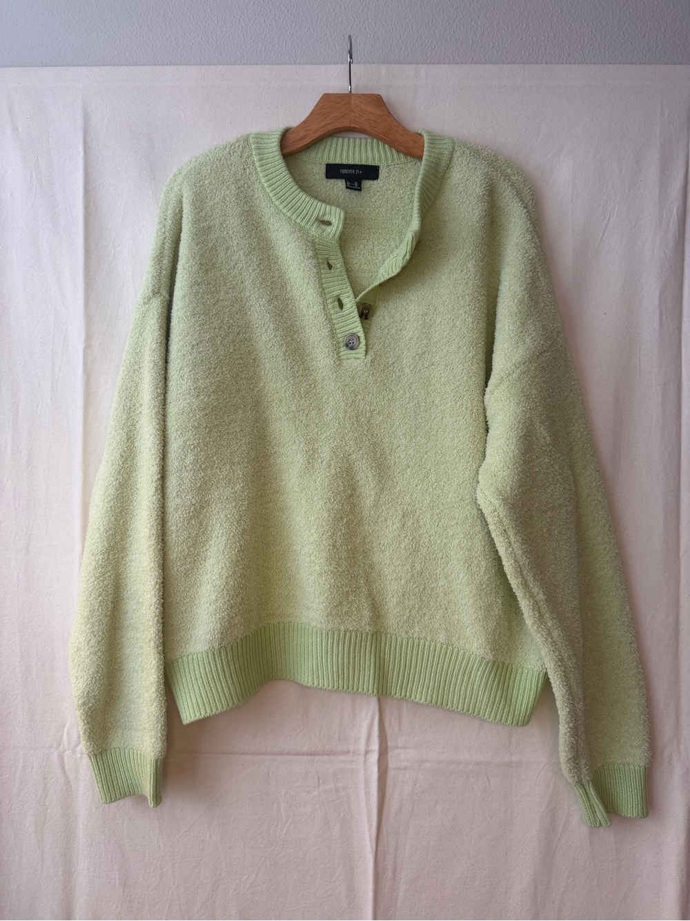 Super Soft Forever 21 Light Green Button Henley Crew Sweater